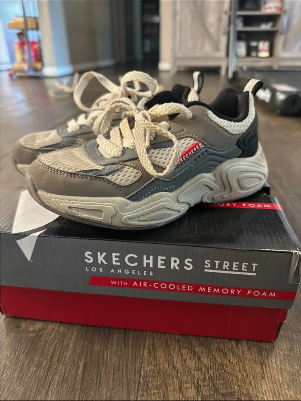 Skechers Kids Beige, Gray & Black Chunky Sneakers